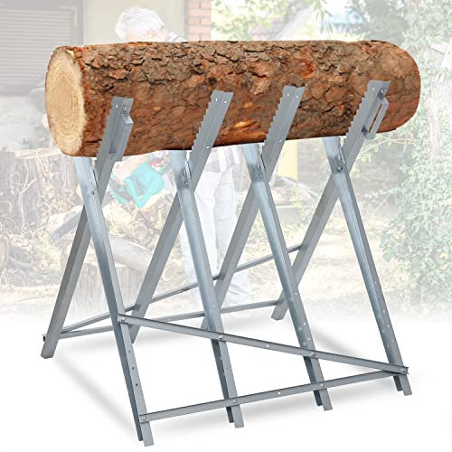 Gimisgu Caballete plegable, para motosierras, 81 x 80 x 80 cm, capacidad de carga de 150 kg, caballete de madera de metal, 4 compartimentos, metal galvanizado, plateado