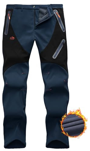 HFDWYJ Pantalon De Montaña Hombre Impermeables Invierno Calentar Pantalones Trekking Escalada Senderismo Esquiar Softshell Pantalones Caza Hombre Azul Negro
