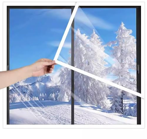 Kit d'isolation de fenêtre pour l'hiver, 85 x 165 cm (l x H), film plastique imperméable et transparent, pour salon, chambre à coucher, balcon