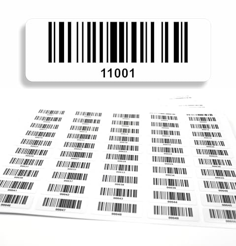 Streckkodsetikett 1.000 st självhäftande, etiketter löpande 5-siffriga 11001-12000, elektrisk provning, DGUV-certifiering, radkod elektroteknik kod128, 50x17 mm
