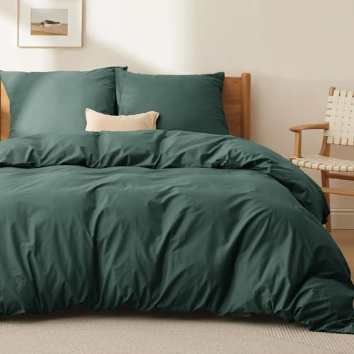 BEDSURE Ropa de cama 220x240 algodón verde oscuro - Juegos de ropa de cama 240 x 220 cm funda nórdica 3 piezas con 2 fundas de almohada 80x80 cm, Oeko-TEX Bedding verde con cremallera