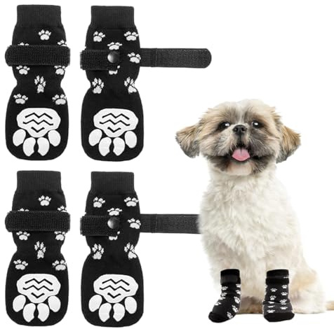 4 Piezas Zapatos Impermeables para Perros Ajustable Lavable Antideslizante - Control de Tracción para Interiores - para Perros Pequeños y Grandes