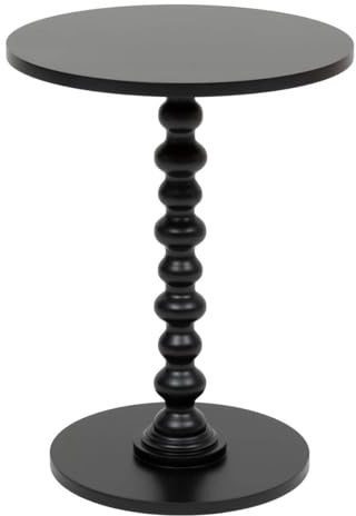 Atmosphera - Mesa Auxiliar Redonda Alix, Negro Mate, 38 x 50 cm, Patas de Madera torneada - para salón, Dormitorio y recibidor