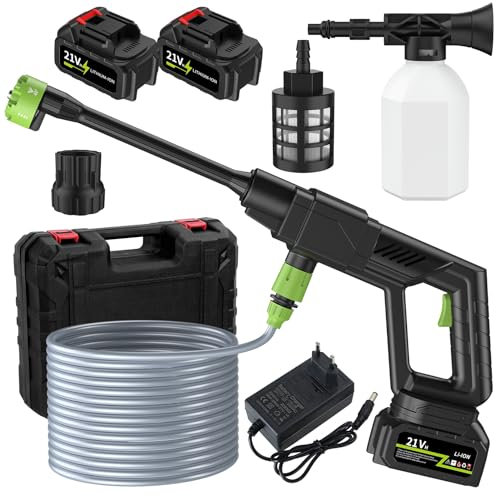 qorkhogr Nettoyeur Haute Pression sans Fil, Nettoyeur Portable 500 PSI avec buse 6 en 1, 2 Batteries, 3 Vitesses, électrique réglable pour Voiture, Jardin, clôture, Sol, Vert