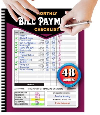 Suivi du livret de paiement – Organisateur de budget familial et de dépenses | Liste de contrôle de paiement mensuel pour une épargne facile, carnet de gestion financière, suivi de l'argent, planifi