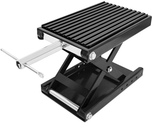 1300 LBS Motorcycle Jack, Thickened 0.48 Rubber Pad Motorcycle Lift, Upgraded Anti-Slip Bottom Dirtbike Stand, Carbon Steel Motorcycle Center Stand with Wide Deck, Chain Brush, T-Handle for ATV Black