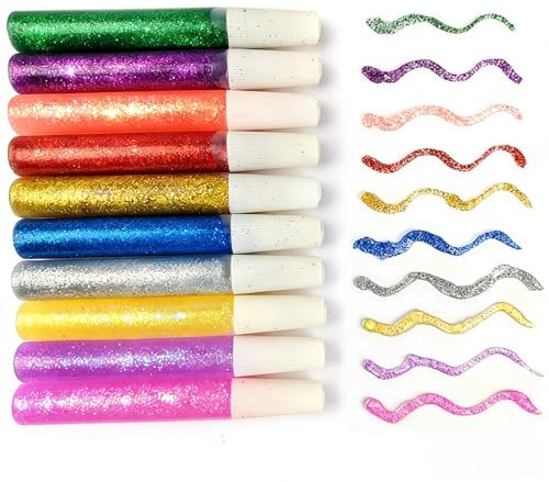 10 unidades de pegamento con purpurina lavable, 10 ml, pegamento brillante para manualidades en diferentes colores, seguro y no tóxico, pegamento con purpurina para manualidades con punta fina para