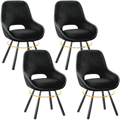 ANVOFONG Lot de 4 Chaises de Salle à Manger,Chaise Pivotante à 180 Degrés,Chaise Tapissée avec Accoudoirs,pour Chaise de Cuisine,Salle à Manger,Salon - Gris foncé