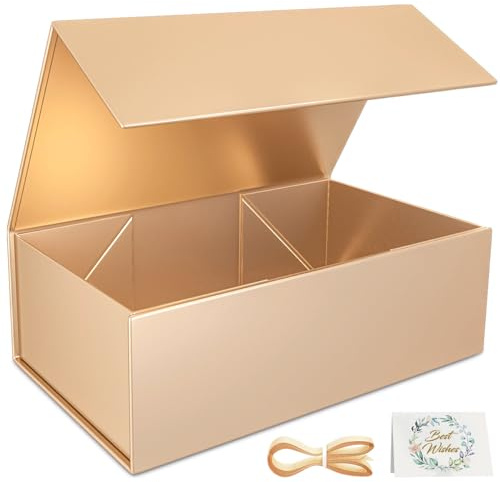 1 Pack Gift Boxes, 24 x 15 x 7.6 cm Gift Boxes for Presents with Lids Magnetic Closure Rectangle Collapsible for Groomsman Proposal Box, Wedding, Christmas, Halloween, Birthday Gift (Rose gold)