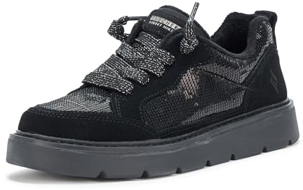 Skechers Women's Keepsakes Cozy - Street Hiker Glam, Classic lace up with Sequins, Black/Black, 10M