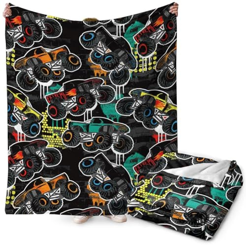 FYDZBSL Monster Tuck Dibujos Animados Mants,Infantil Mantas de Franela Acogedora Pelo Mantas para Sofa y Cama Material Suave de Punto de Cartoon Manta 100X150CM