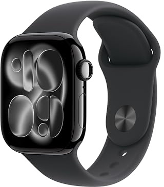 Apple Watch Series 11 GPS con caja de aluminio en negro azabache de 42 mm y correa deportiva negra-Talla M/L.Calidad del Sueño,monitores de entreno y salud,pantalla siempre activa, resistencia al agua
