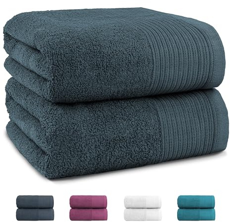 Montafox Lot de 2 Serviette Douche Grande 180 x 90 cm Serviettes de Sauna 100% Coton Towel 500 m³ Massage, Couleur:Gris, Unité d'emballage:Lot de 2