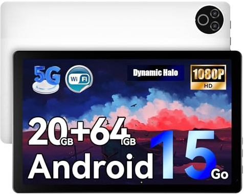 Laptok Android 15 Tablet 10 Zoll – 20GB RAM 64GB ROM bis 1TB TF, 800×1280 IPS, Dual Kamera 2MP+5MP, WiFi6+BT5.4, 5000mAh Akku, Typ-C, OMS, Weiß