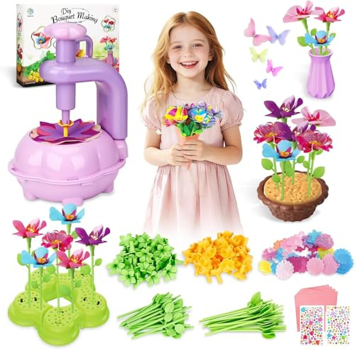 Gör-det-själv blompysselset, blommor, pysselleksaker med blommaskin, blomsterträdgård, leksak, bukett, pysselleksaker för flickor, för flickor och 3+ år – lila
