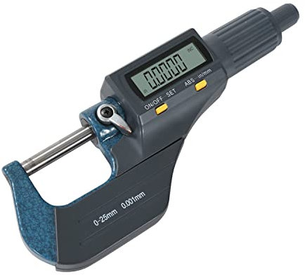 KATSU Digital Micrometer 0-25MM 1 Large LCD Display Carbide Anvils Measuring Caliper, Electronic Outside Micrometer Inch/Metric Measurement with Absolute and Incremental Modes 401330A