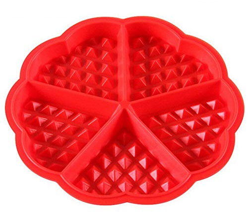 Selecto Bake Silicone Waffles Mould and Pancakes Mould - Non-Stick Mini Heart Muffin Mould - Good for Slimming World Waffles and Breakfast Recipe, Red