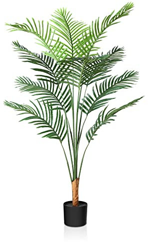 CROSOFMI Kunstpflanze Palmen 130 cm Plastik Künstliche Pflanze Groß Areca Palme im Topf Wohnzimmer Balkon Schlafzimmer Grün Deko (1 Pack)