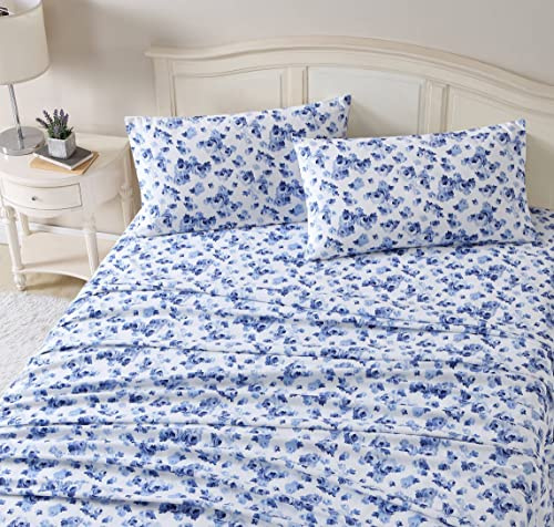 Laura Ashley Home - King Sheets, Cotton Flannel Bedding Set, Brushed for Extra Softness & Comfort (Emelisa, King)