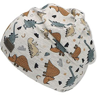 Sterntaler Beanie Dino - Lässige Baby Mütze aus Melange Jersey mit allover Druck - Jungen UV-Schutz 50+ Beanie Mütze - variabel tragbar - Baby und Kinder Übergangsmütze, silber, Größe 45