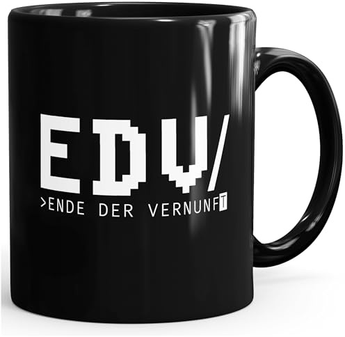 MoonWorks® Kaffee-Tasse mit Spruch EDV Ende der Vernunft Programmierer Informatiker Witz Bürotasse lustige Kaffeebecher Schwarz Keramik-Tasse
