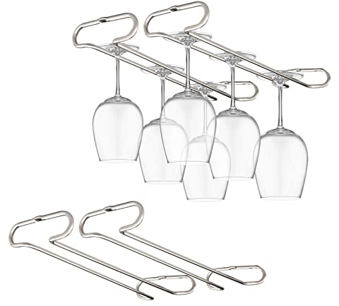 CUKE2BEET 10.2 Inch Wine Glass Rack Under Cabinet, Wire Wine Glass Holder Wine Glass Hanger Rack Stemware Holder Rack Wine Glasses Hanging for Cabinet Kitchen Bar (Silver 4 Packs)