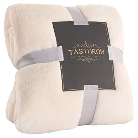 TASTHROW Manta Cama de Microfibre Franela, Suave Manta Manta Polar Franela Ligeras Mantas para Cama de Reversible (Blanco Crema, 150x200cm)