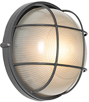 Qazqa Aplique de exterior industrial gris oscuro IP44 - Hanneke Aluminio/Vidrio Redonda Adecuado para LED Max. 1 x 40 Watt