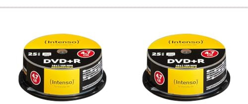 Intenso DVD+R Rohlinge 4,7GB 1x-16x 25er Spindel Cakebox Kratzfest (Packung mit 2)