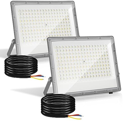 Jopassy Faretto LED per esterni, 2 faretti da 150 W, 14850 lm, super luminosi, 6000 K, bianco freddo, IP65, impermeabile, per campi sportivi, prati, cortili, vialetti, garage