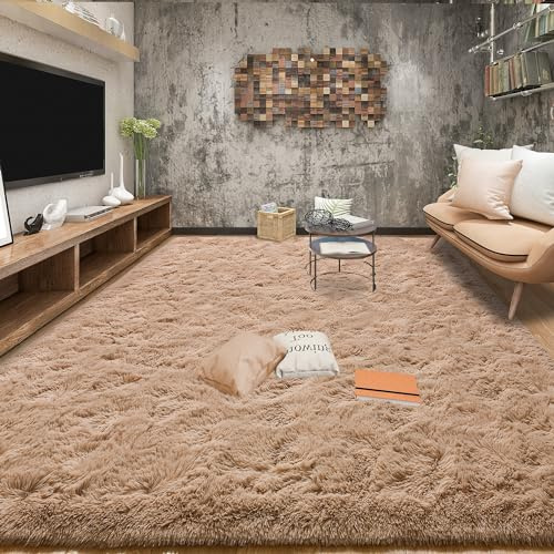 Tepook Super Soft Fluffy Rugs for Living Room, Area Rugs 8x10 for Bedroom, Modern Shaggy Rug Fuzzy Carpets for Kids, Plush Indoor Nursery Home Decor Rug with Non-Slip Bottom, Beige