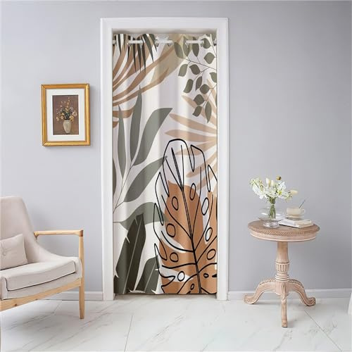 Odot Rideau de Porte Intérieur à Œillets Occultant - Imprimé Botanique Tropical Nordique pour Séparation de Pièce, Entrée, Salon et Chambre - 1 Panneau (80x180cm, Style D)