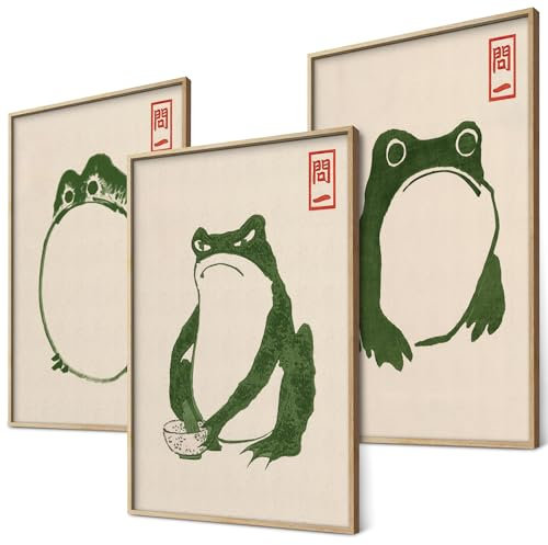 Hoji Frösche Poster Set Ukiyo-e Japanische Kunst Japan Wanddeko Bilder Schlafzimmer Deko Wohnzimmer Dekoration Eklektische Gemälde (3x A3 | Ohne Rahmen)