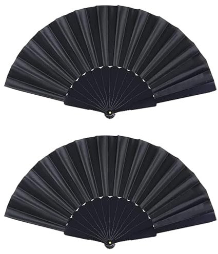 YFHUVB 2pcs Hand Fan Folding, Folding Fans Handheld, Black, 38cm x 21cm (15 inch 8 inch), Portable, Perfect Gifts for Any Occasions