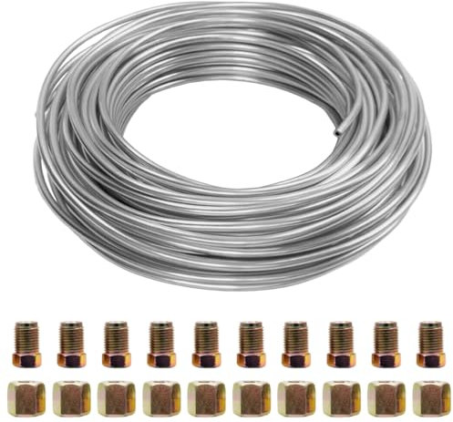 MOCNT 10m Tubo de Freno para Auto 3/16 4,75mm Kit de Línea de Freno Manguera de Freno Recubierta de Plata Zinc Reemplazo Automóvil Tubería de Freno Aceite de 20 Tuercas
