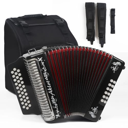 AKLOT Accordion: 31 Key 12 Bass F/B/E for Adult, Diatonic Accordion Instruments for Beginners, with Carrying Case, Strap Black