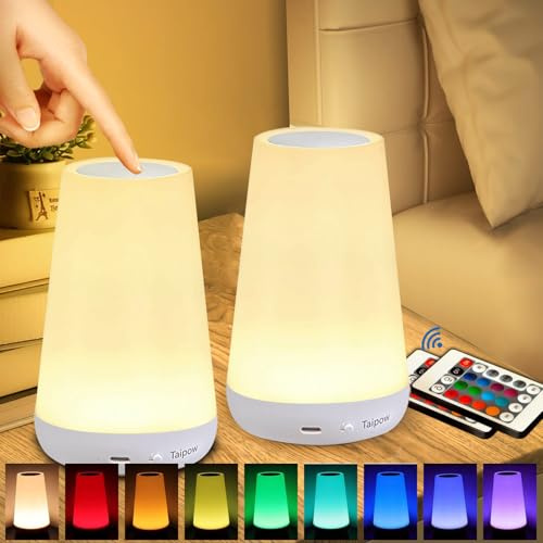 Taipow Lámpara de Mesita de Noche con Control Remoto y Tactil, Luz Nocturna Infantil para Niños Bebe, Lampara Led Colores Recargable para Dormitorio Habitación