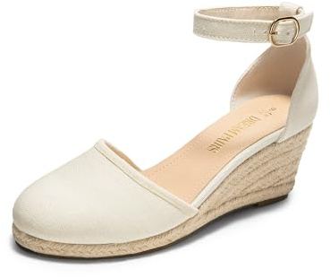 DREAM PAIRS Women's Espadrilles Closed Toe Ankle Strap Dressy Platform Wedge Sandals,Size 8,Beige-Canvas,AMANDA-2