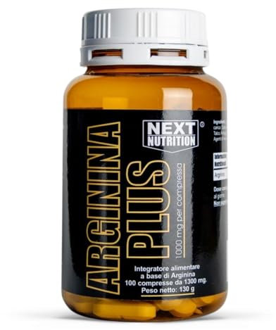 Next Nutrition Arginina Plus 1000mg per Compressa - Integratore Alimentare per Sportivi - Produzione di Ossido Nitrico, Incremento Massa Muscolare, Alto Dosaggio per Performance Ottimali - 100 CPR
