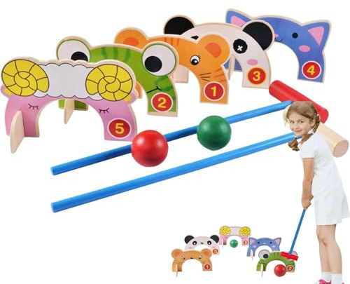 Generisch Set da croquet con animali e cartoni animati, per bambini, giochi all'aperto, colori vivaci, incantevole set di croquet con animali per il compleanno