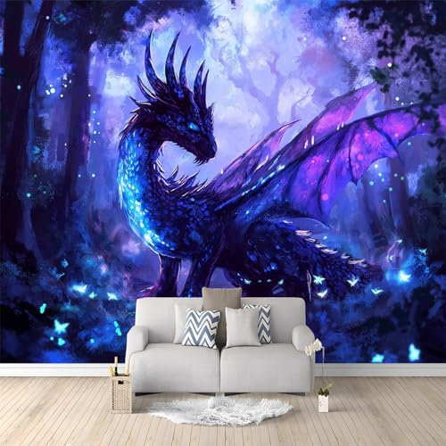 Papel Pintado Un dragón oriental en el bosque Fotomurales tejido no tejido de Pared decorativos Púrpura Papel pintado fotográfico Mural Papel pintado Corrector 250 x 175 cm