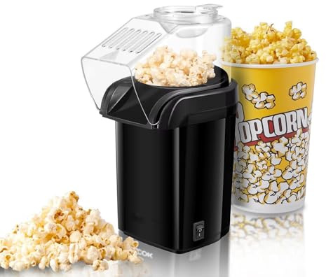 Elegant Popcorn Machine | Fast Hot Air Popcorn Maker l Healthy, Oil Free/Fat Free l with Measuring Cup and Removable Top Cover l Retro Red/Black Overlay (BLACK)
