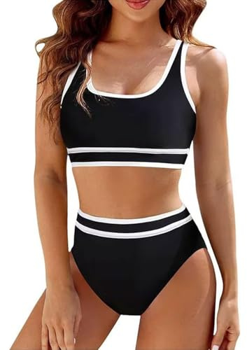 Mayoii 2 Piece Swimsuit for Women Bikini Set High Waisted Bottom Padded Push Up Top Tummy Control Swimwear Swimming Costumes Bathing Suit (XL, Black)