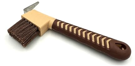 Grattoir à sabots pour chevaux, ânes, chèvres, avec brosse, poignée en gel, grattoir en acier inoxydable, beige cappuccino, moka