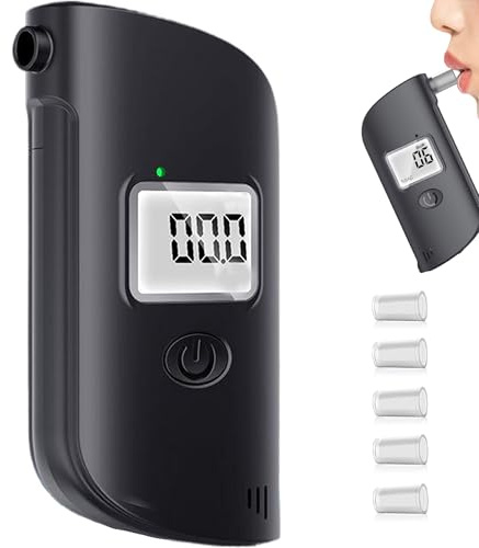 WDEC Alcoholímetro, Alcoholimetro con Pantalla LCD y 5 Boquillas, Precisión de Grado Alcoholemia Test, Test de Alcoholemia para Doméstico y Coche, Profesional Portátil de Alcohol Test
