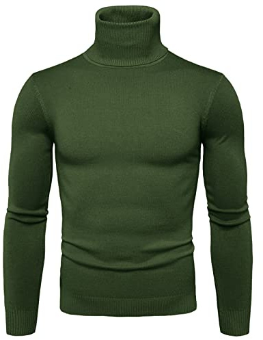 Zanisouta Jersey de cuello alto para hombre, jersey de punto moderno, para otoño e invierno, camiseta de manga larga, con cable básico, jersey de invierno, corte ajustado, cuello alto