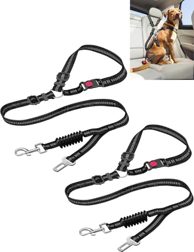 OFFAXE Cintura di Sicurezza per Cani con Doppio Fissaggio, Guinzaglio Auto Regolabile e Anti-urto, Adatto a Cani di Taglia Piccola e Media, Compatibile con Poggiatesta e Cintura