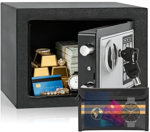 OUUTMEE 6,6L Tresor Feuerfest mit Feuerfester Wasserdichter Dokumententasche, mit Kombinationsschloss + Schlüssel, Geeignet für die Aufbewahrung von Bargeld, Schmuck und Dokumenten, Schwarz
