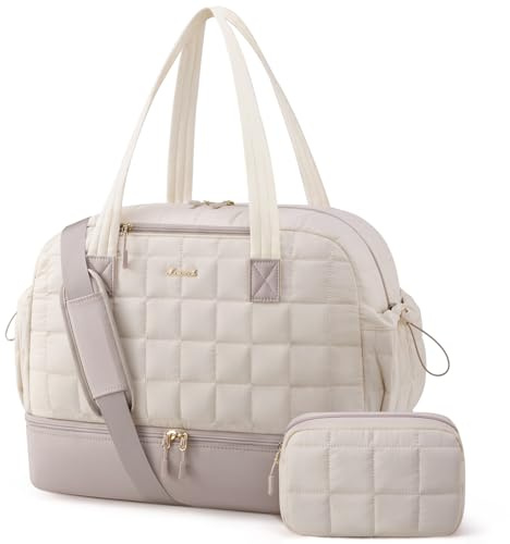 LOVEVOOK Sac de voyage léger pour femme - Sac de clinique de naissance - Sac de sport avec compartiment à chaussures et compartiment humide - Sac à main pour voyage en avion, rose nude + beige, L
