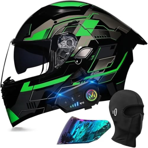 Casco Moto Modular con Bluetooth Integrado, ECE Homologado Casco Integrales Flip Up Moto Jet Scooter para Mujer Hombre Adultos Antivaho Doble Visera(C9,XL(61~62cm))